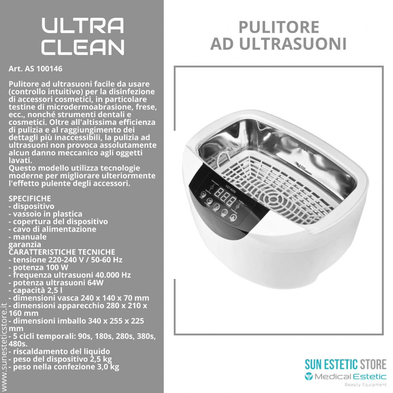 Ultra Clean pulitore ad ultrasuoni per attrezzi estetici