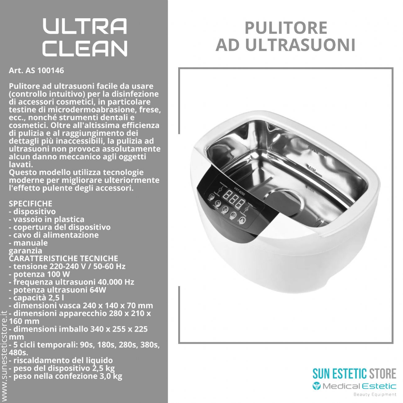 Ultra Clean pulitore ad ultrasuoni per attrezzi estetici