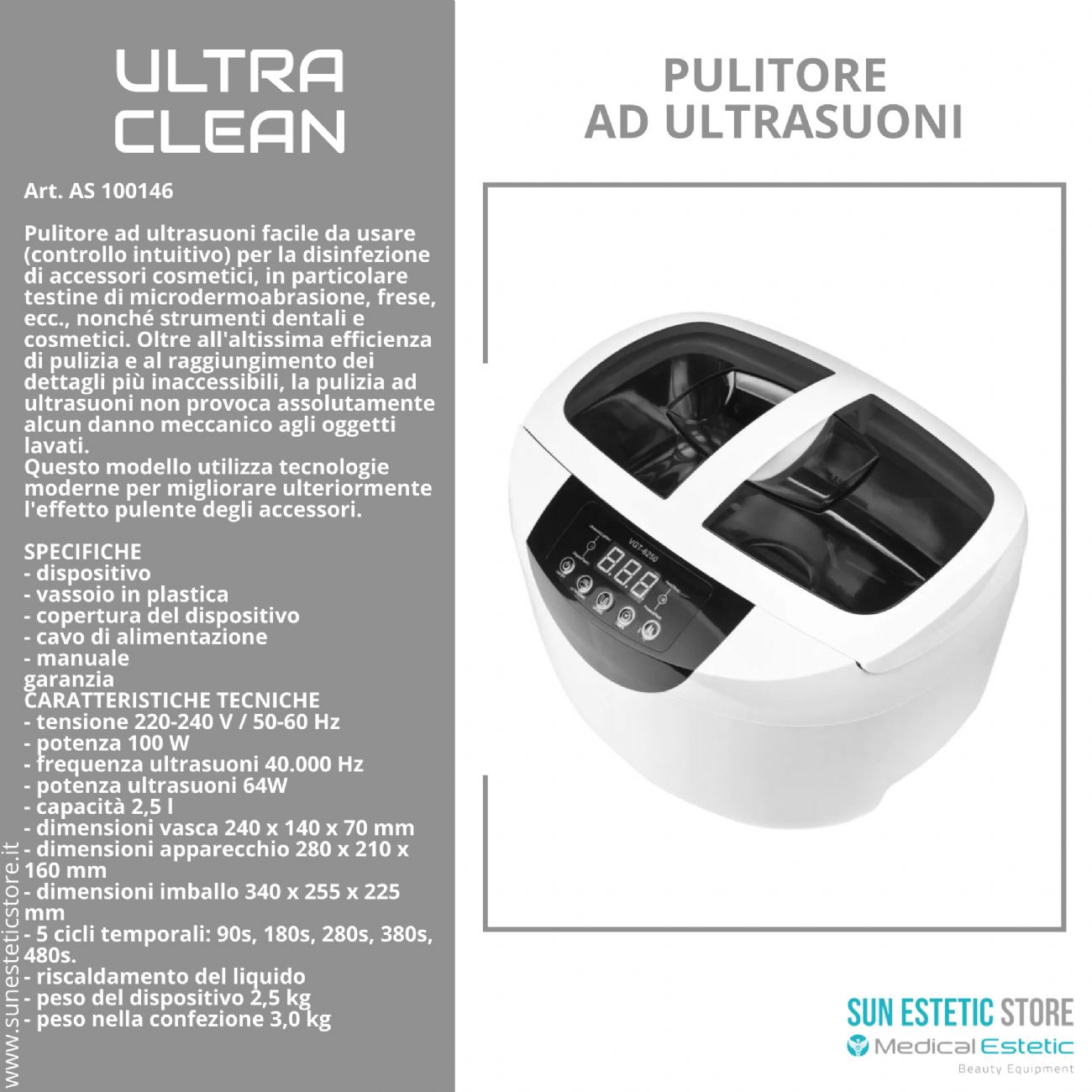 Ultra Clean pulitore ad ultrasuoni per attrezzi estetici