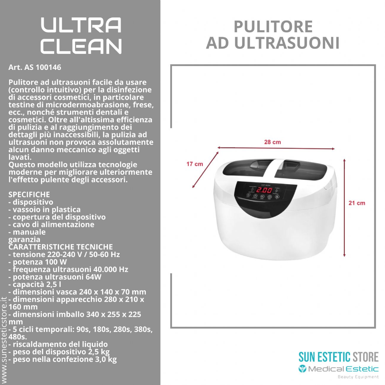 Ultra Clean pulitore ad ultrasuoni per attrezzi estetici