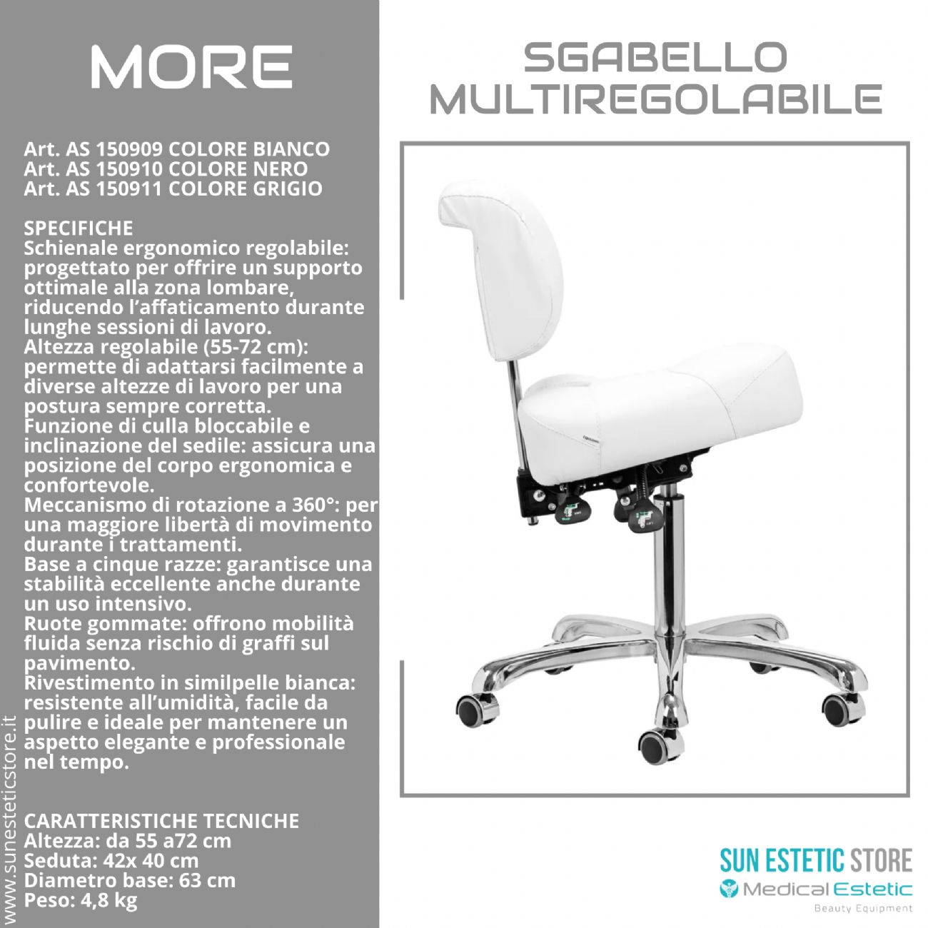 More sgabello multiregolabile per estetica podologia