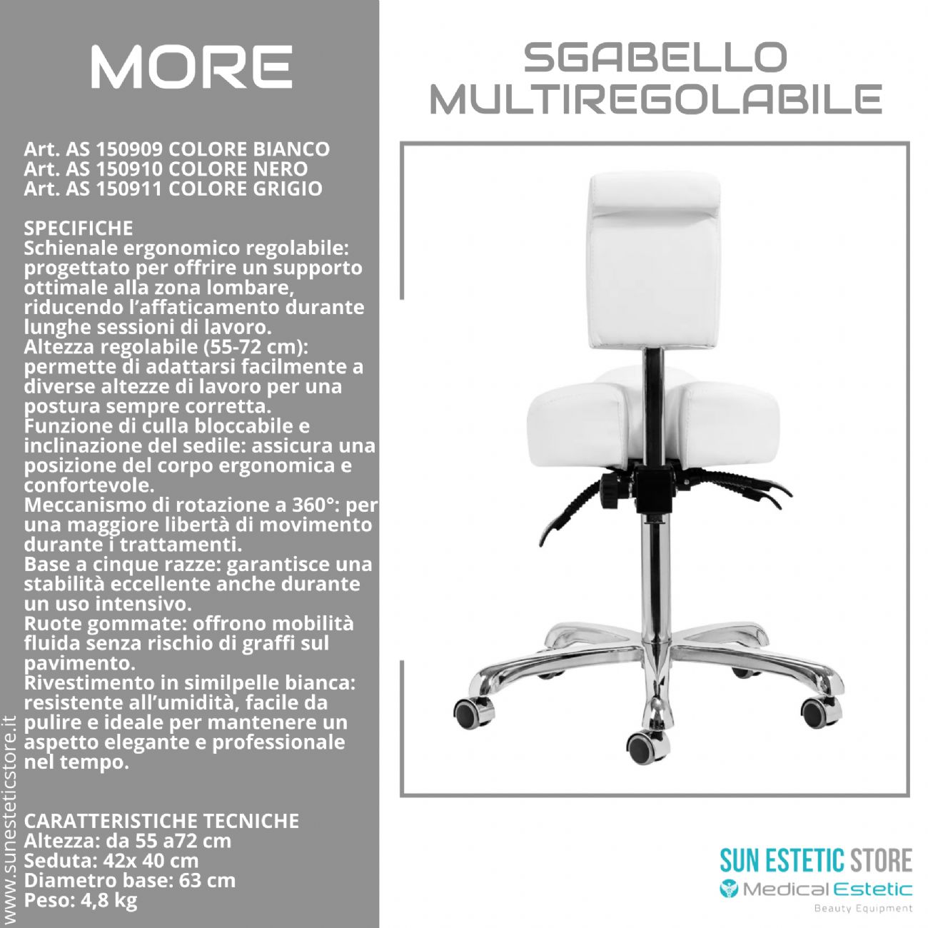 More sgabello multiregolabile per estetica podologia