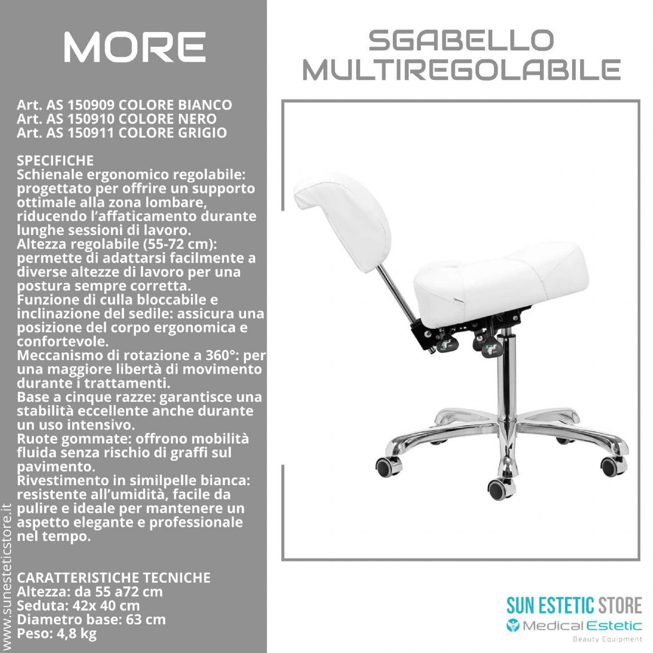 More sgabello multiregolabile per estetica podologia