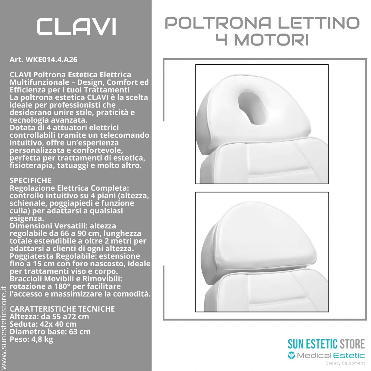 Clavi poltrona lettino multifunzionale studio estetica 3 segmenti 4 motori