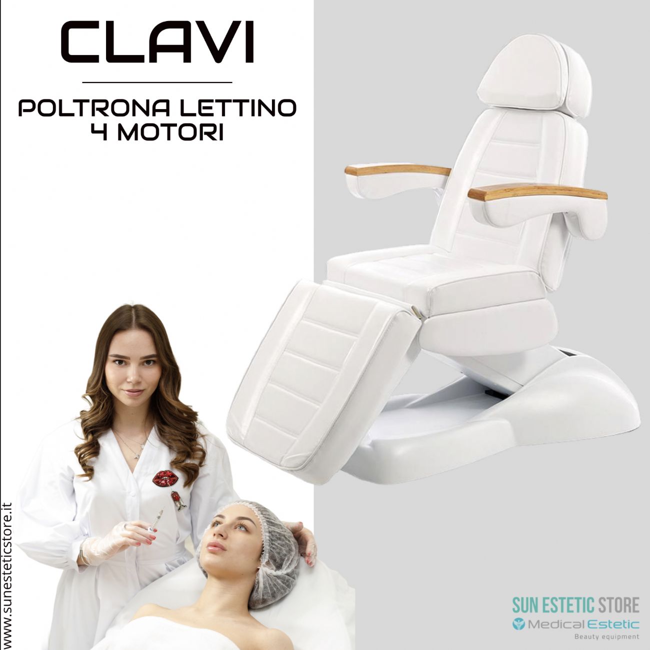 Clavi poltrona lettino multifunzionale studio estetica 3 segmenti 4 motori