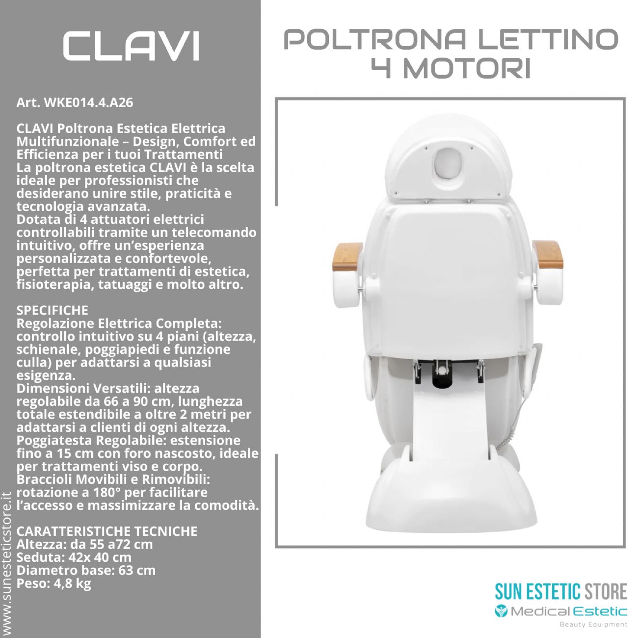 Clavi poltrona lettino multifunzionale studio estetica 3 segmenti 4 motori