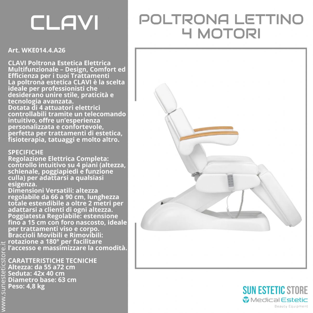 Clavi poltrona lettino multifunzionale studio estetica 3 segmenti 4 motori