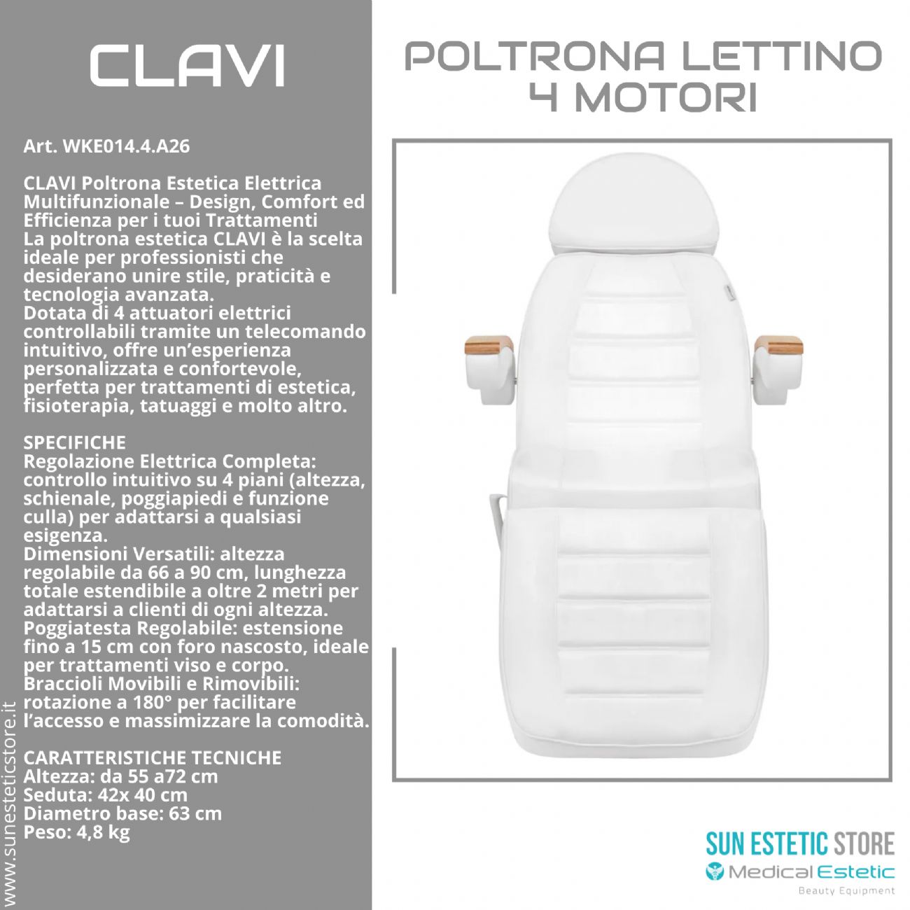 Clavi poltrona lettino multifunzionale studio estetica 3 segmenti 4 motori