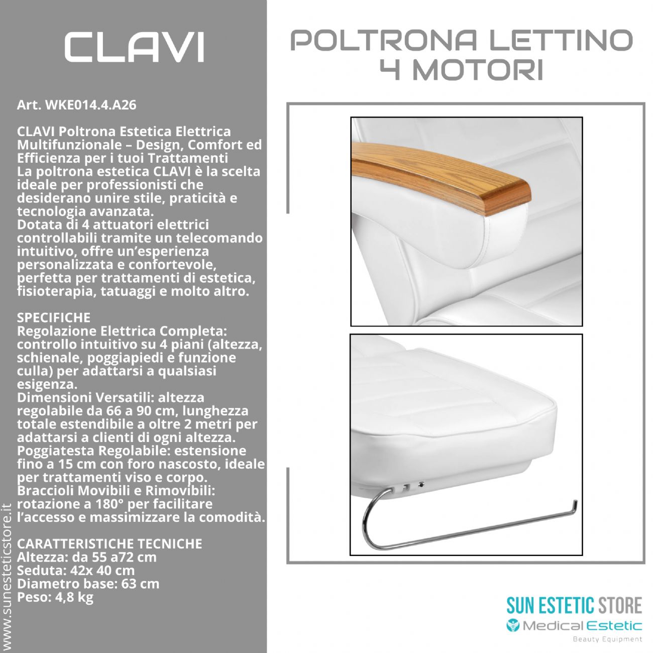 Clavi poltrona lettino multifunzionale studio estetica 3 segmenti 4 motori