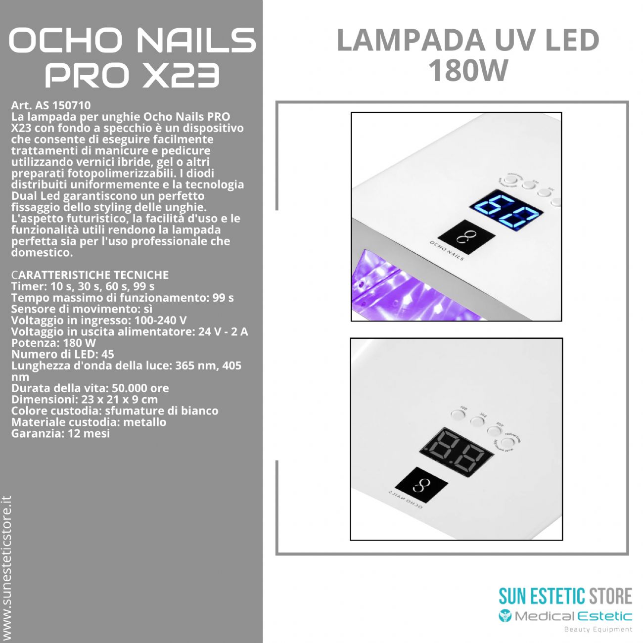 Ocho Nails PRO X23 180W Lampada UV Led per gel unghie