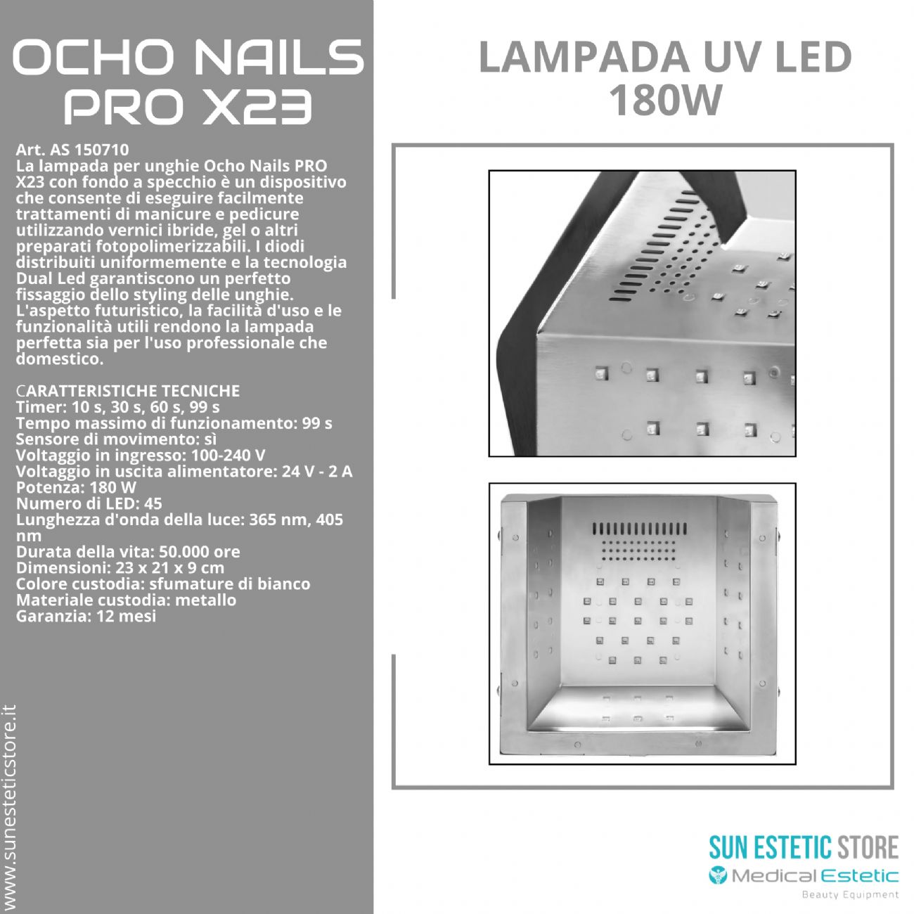 Ocho Nails PRO X23 180W Lampada UV Led per gel unghie