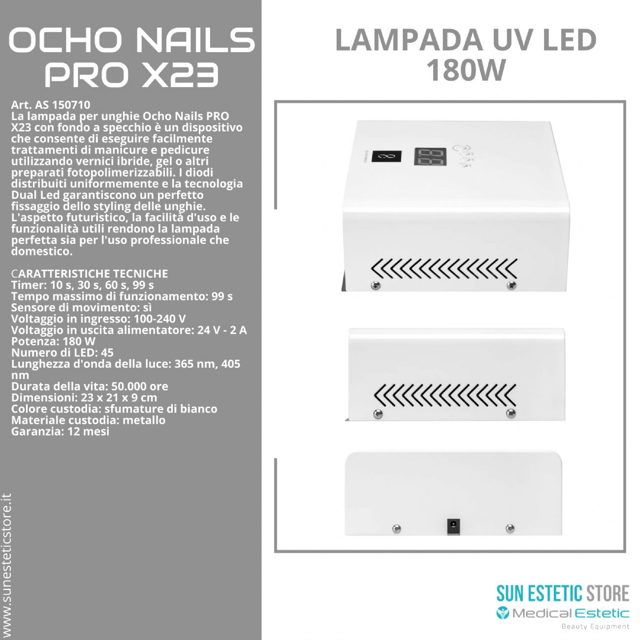 Ocho Nails PRO X23 180W Lampada UV Led per gel unghie