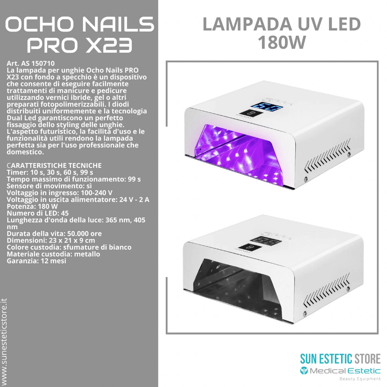 Ocho Nails PRO X23 180W Lampada UV Led per gel unghie