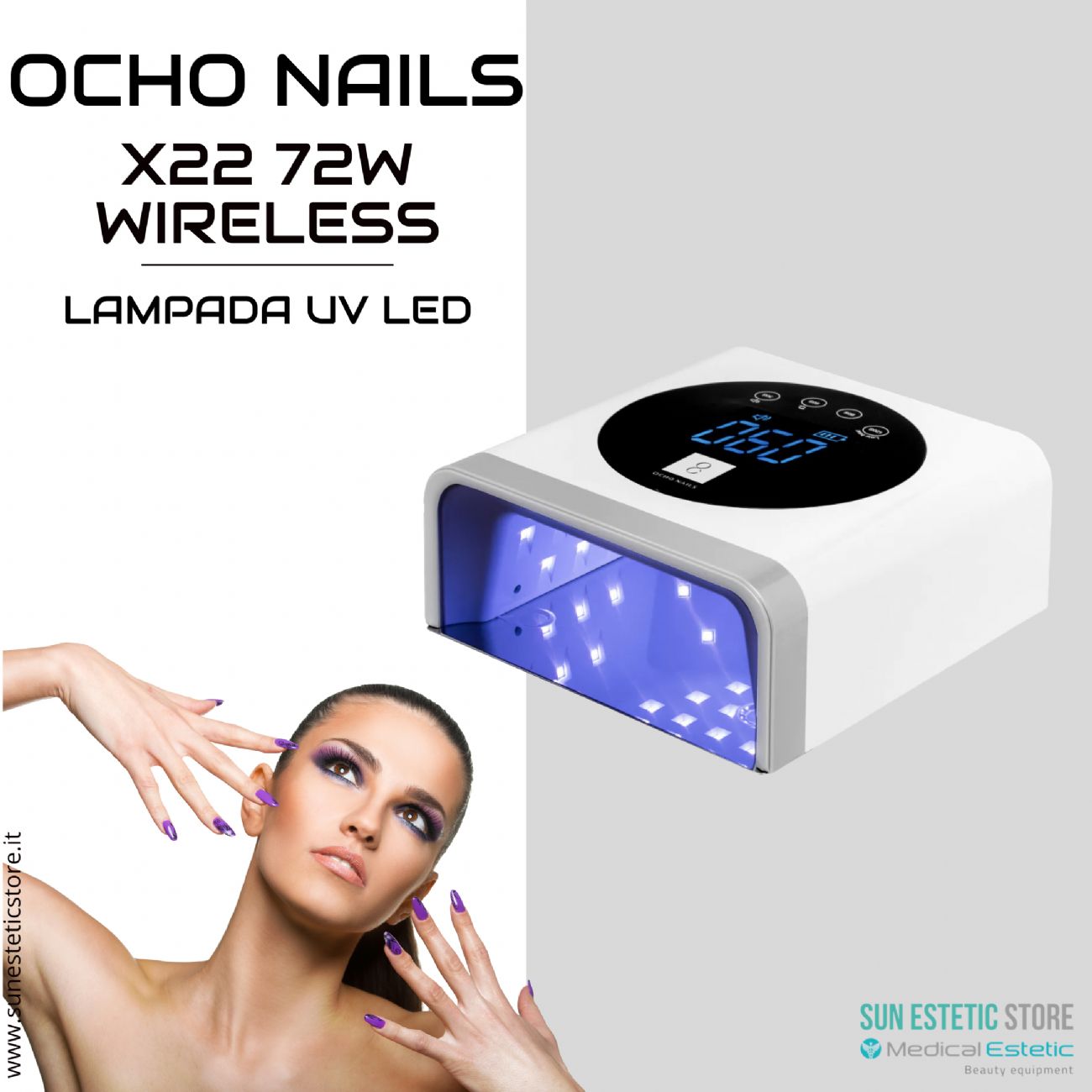 Ocho Nails X22 lampada UV Led 72W Wireless per gel unghie