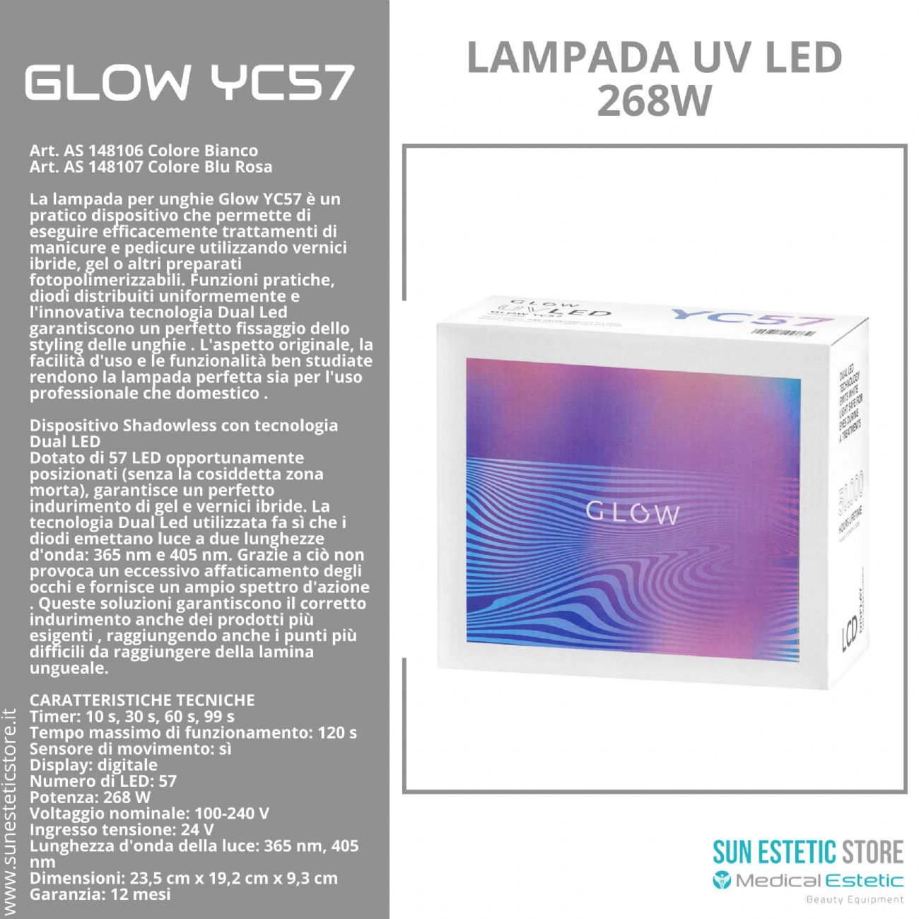 Glow YC57 lampada UV Led nails ricostruzione unghie essiccazione gel