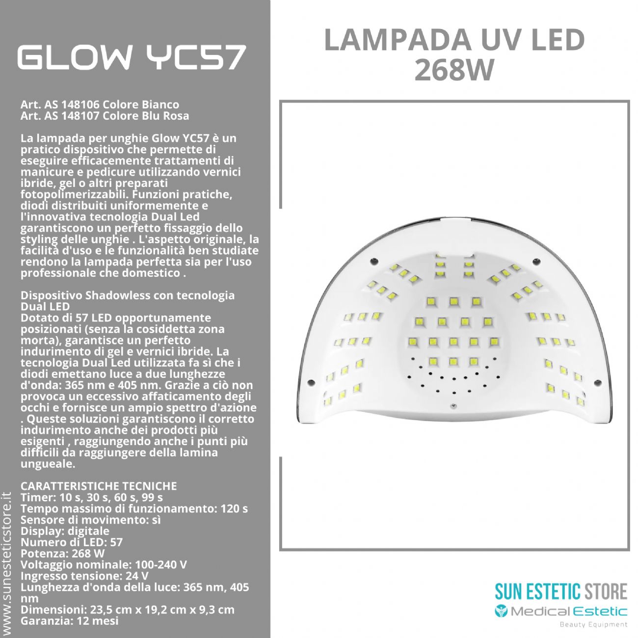 Glow YC57 lampada UV Led nails ricostruzione unghie essiccazione gel