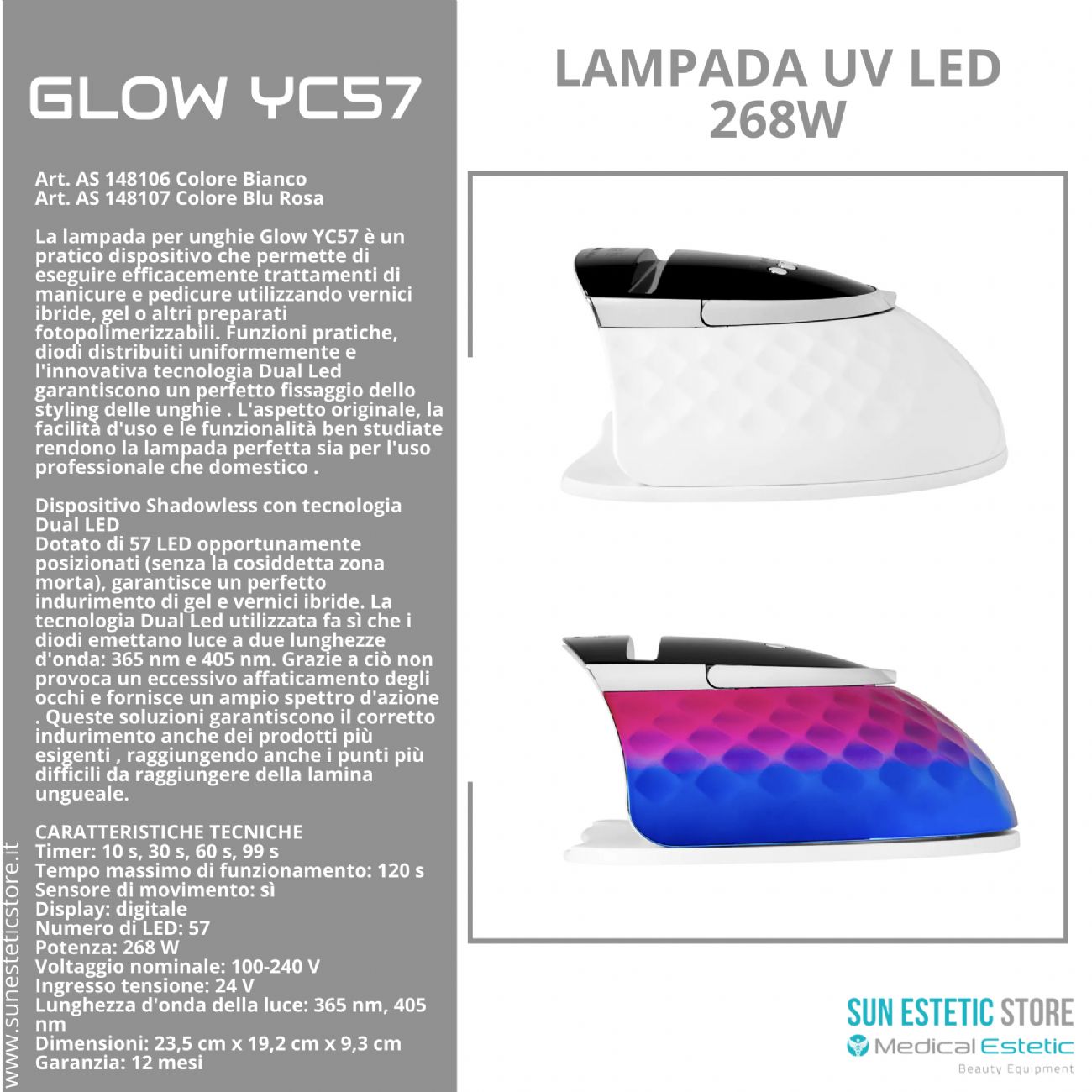 Glow YC57 lampada UV Led nails ricostruzione unghie essiccazione gel