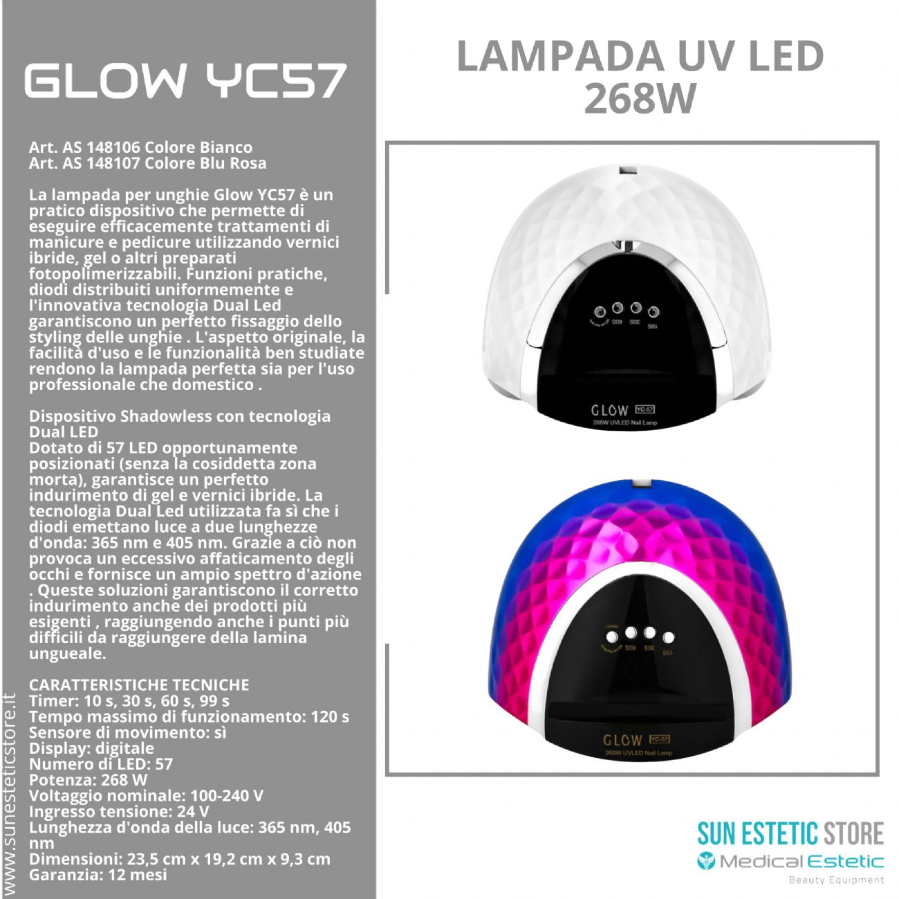 Glow YC57 lampada UV Led nails ricostruzione unghie essiccazione gel