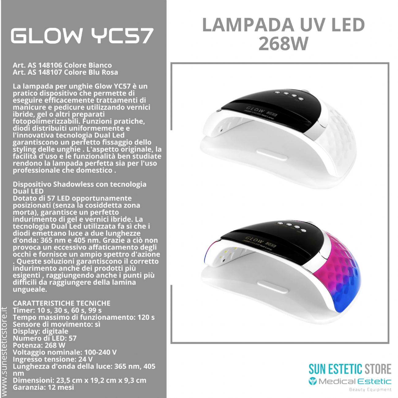 Glow YC57 lampada UV Led nails ricostruzione unghie essiccazione gel