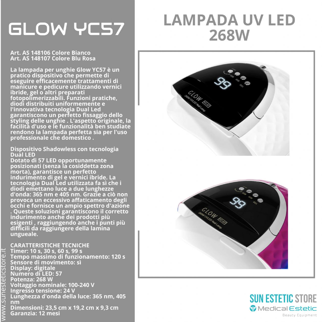 Glow YC57 lampada UV Led nails ricostruzione unghie essiccazione gel