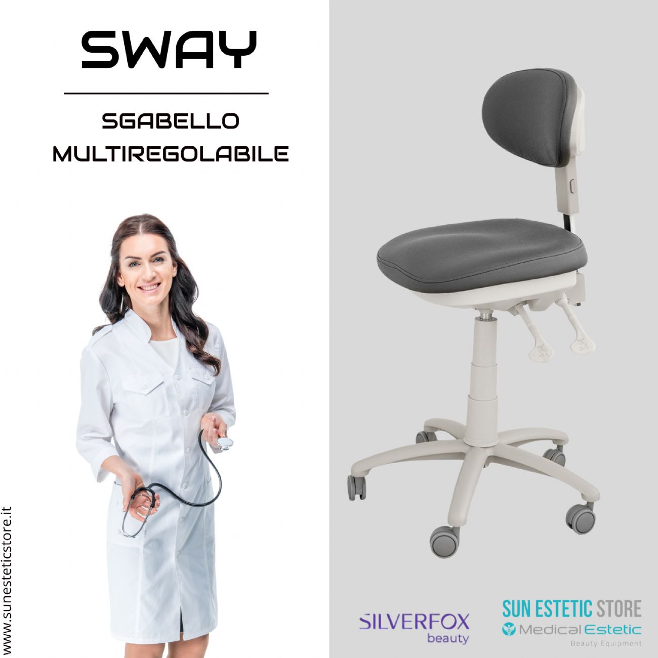 Sway sgabello ergonomico multiregolabile con schienale estetica medico