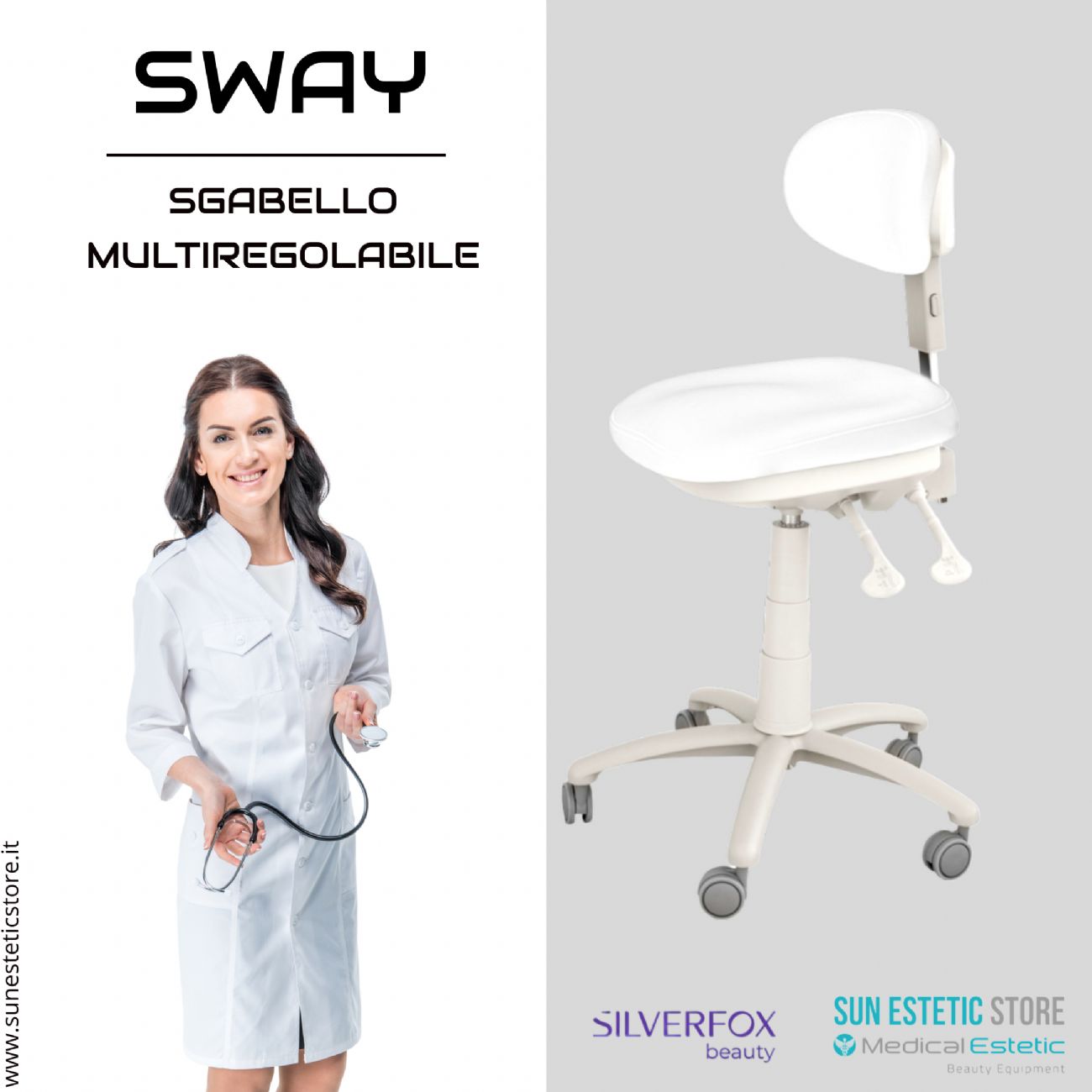 Sway sgabello ergonomico multiregolabile con schienale estetica medico