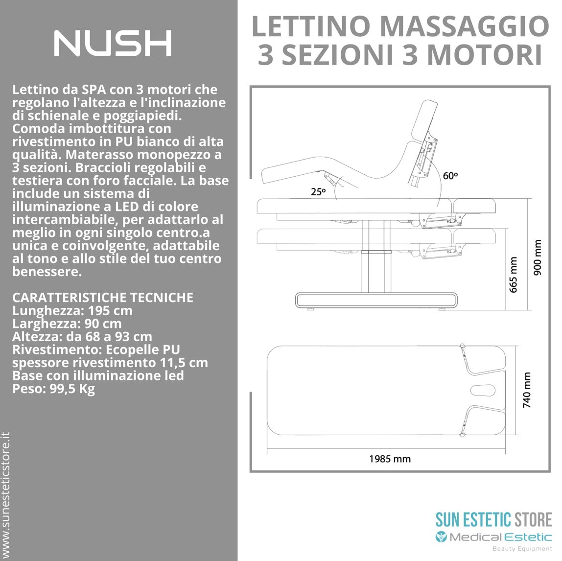 Nush Lettino massaggio elettrico 3 motori bianco arredamento estetica massaggi