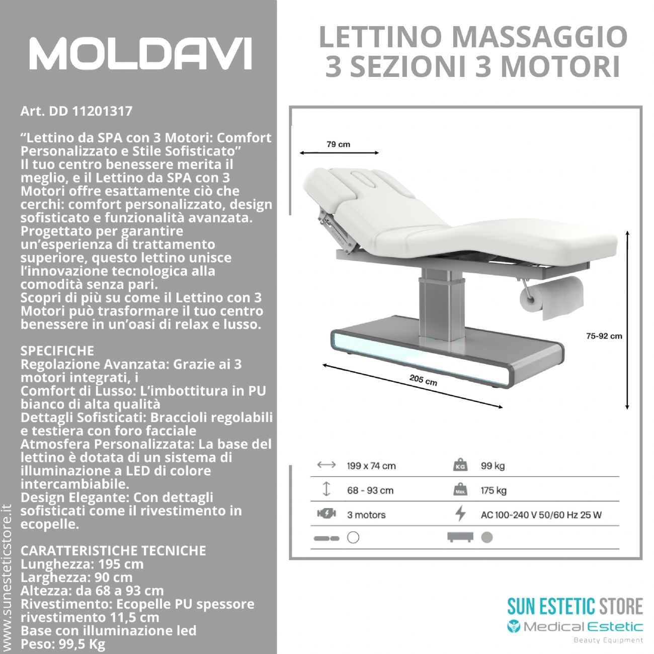 Nush Lettino massaggio elettrico 3 motori bianco arredamento estetica massaggi