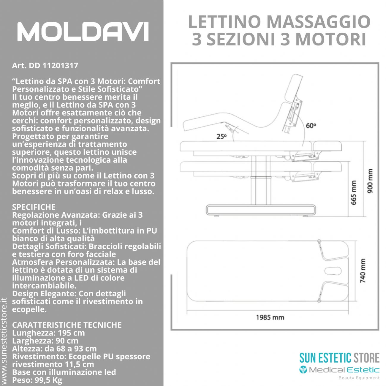 Nush Lettino massaggio elettrico 3 motori bianco arredamento estetica massaggi