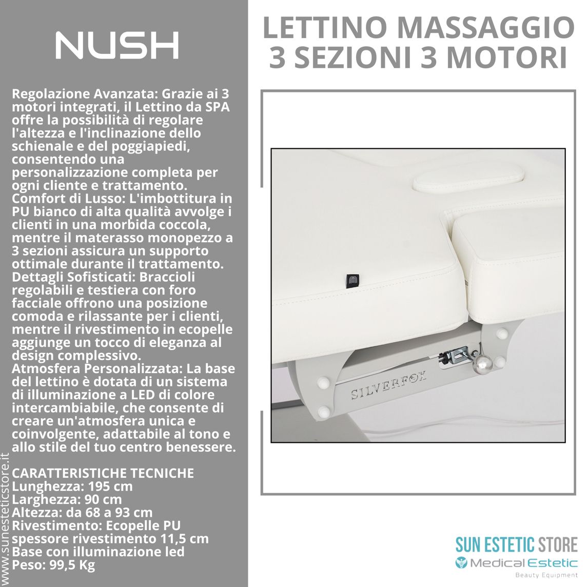 Nush Lettino massaggio elettrico 3 motori bianco arredamento estetica massaggi