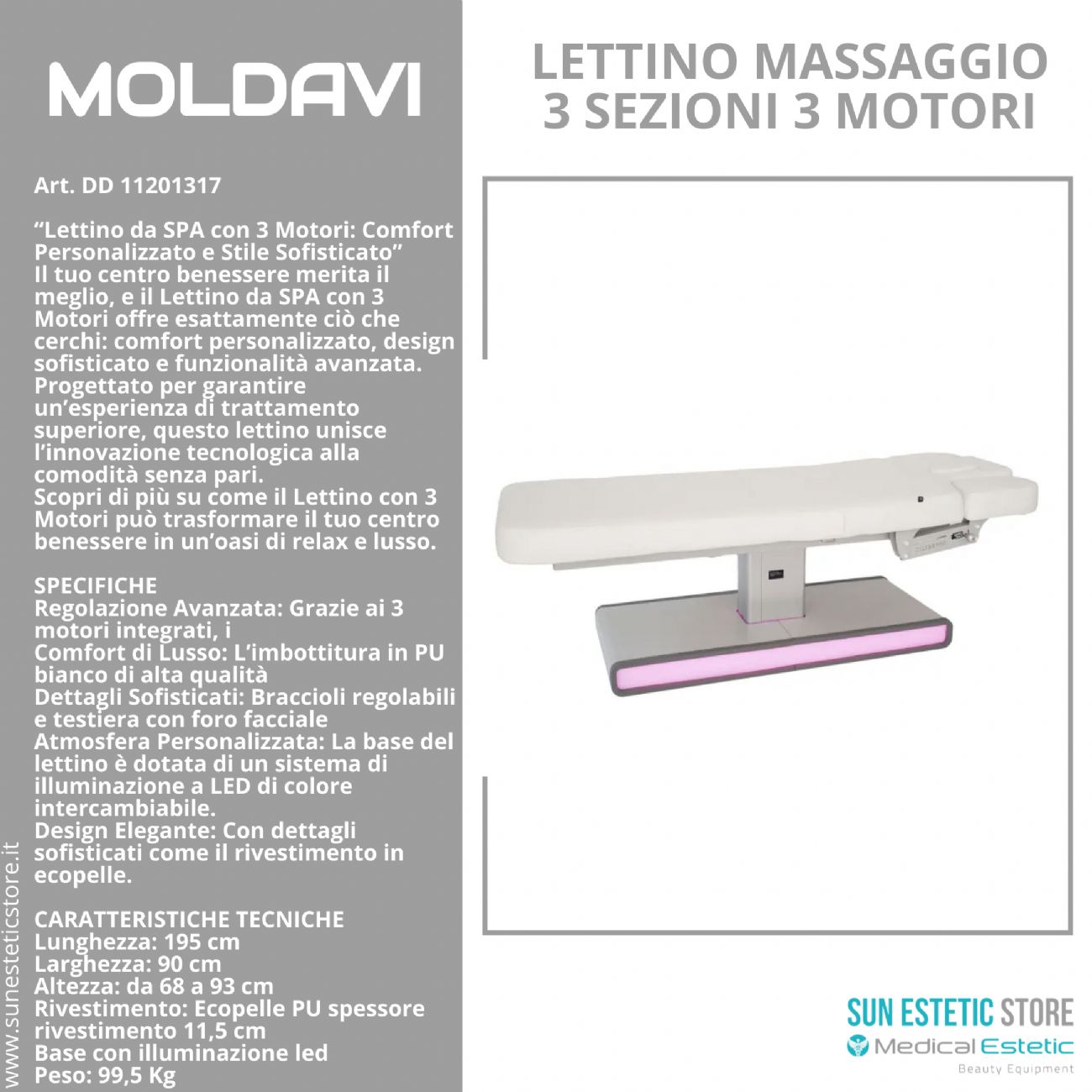 Nush Lettino massaggio elettrico 3 motori bianco arredamento estetica massaggi