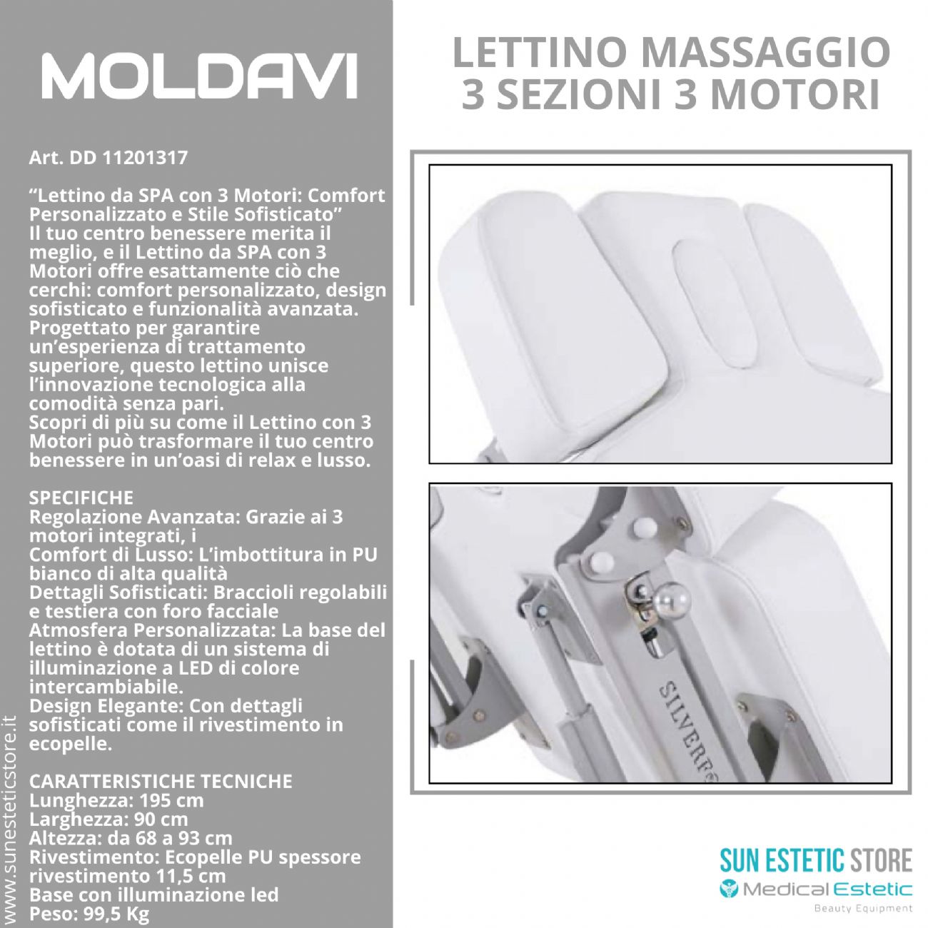 Nush Lettino massaggio elettrico 3 motori bianco arredamento estetica massaggi