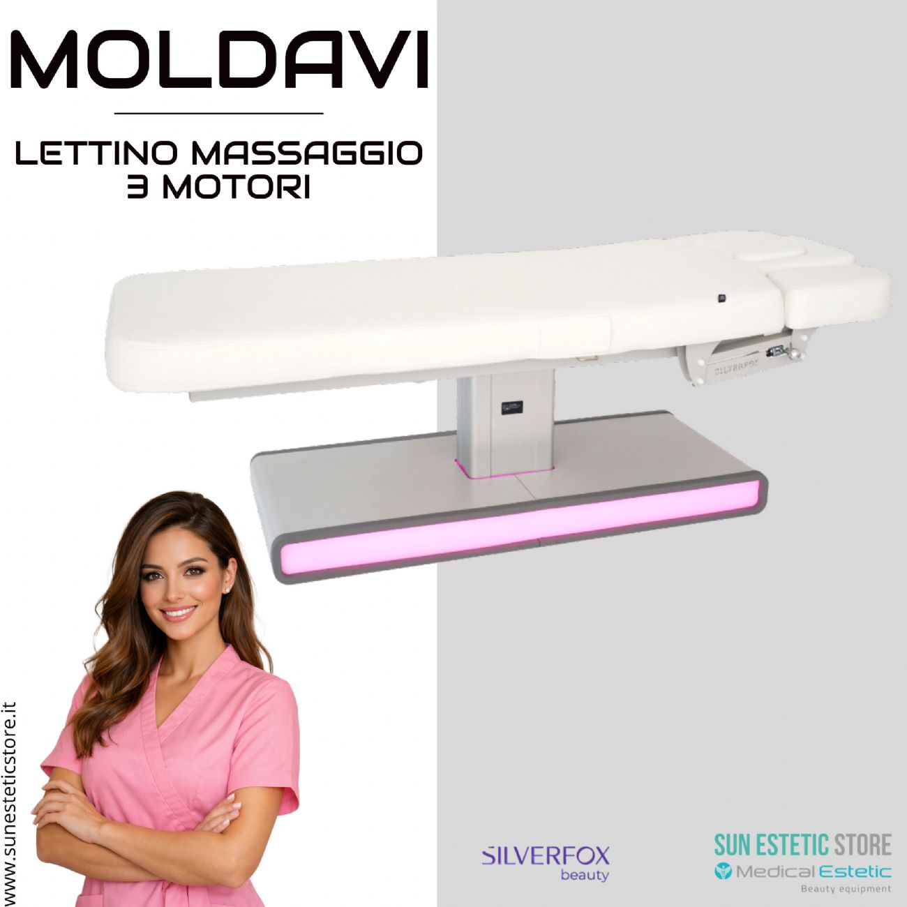 Nush Lettino massaggio elettrico 3 motori bianco arredamento estetica massaggi