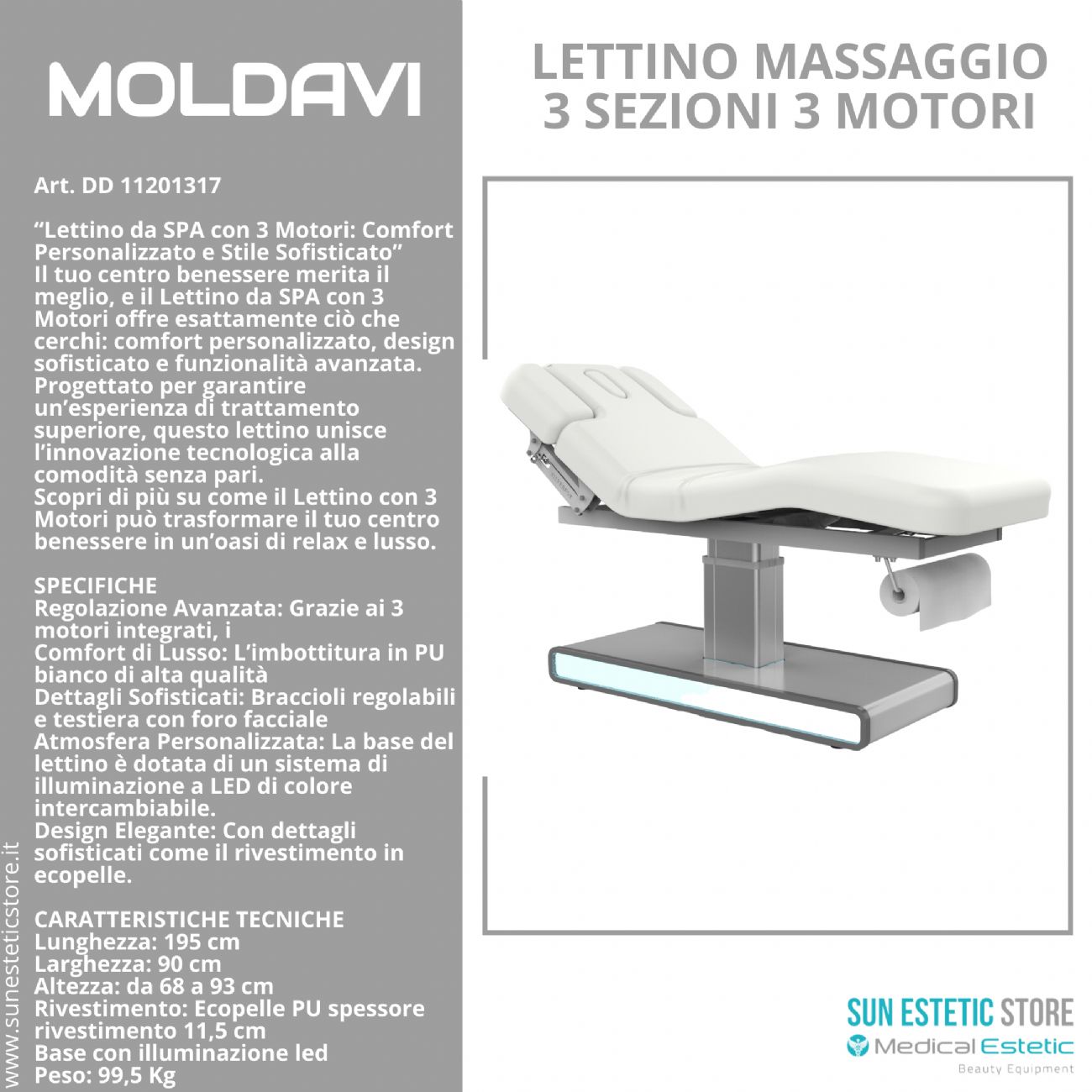 Nush Lettino massaggio elettrico 3 motori bianco arredamento estetica massaggi