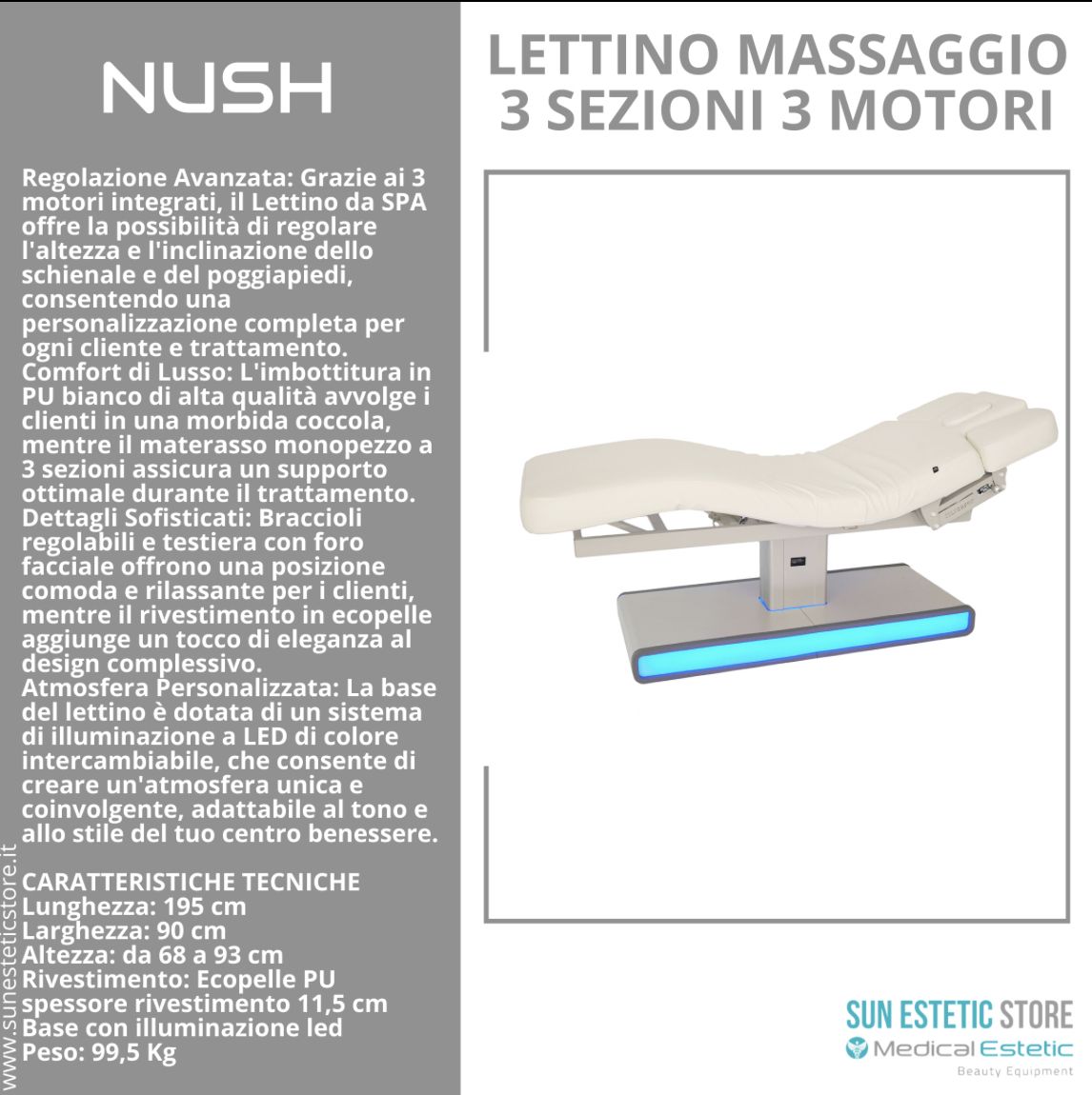 Nush Lettino massaggio elettrico 3 motori bianco arredamento estetica massaggi