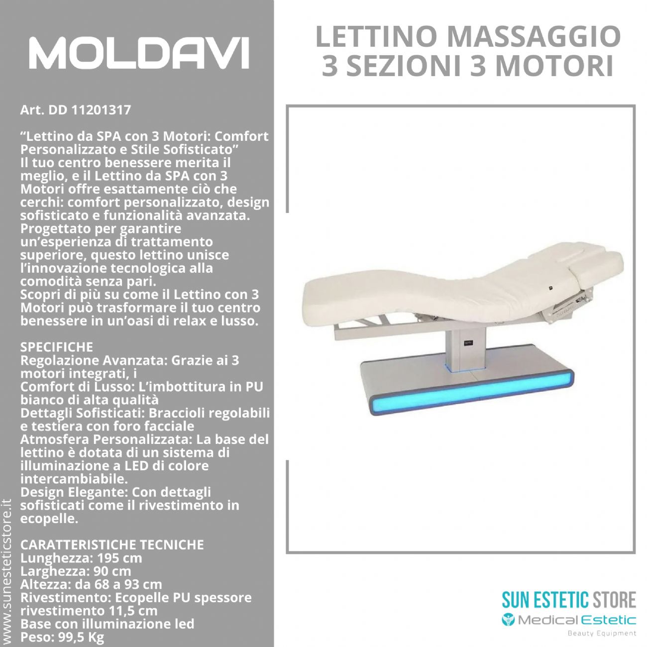 Nush Lettino massaggio elettrico 3 motori bianco arredamento estetica massaggi