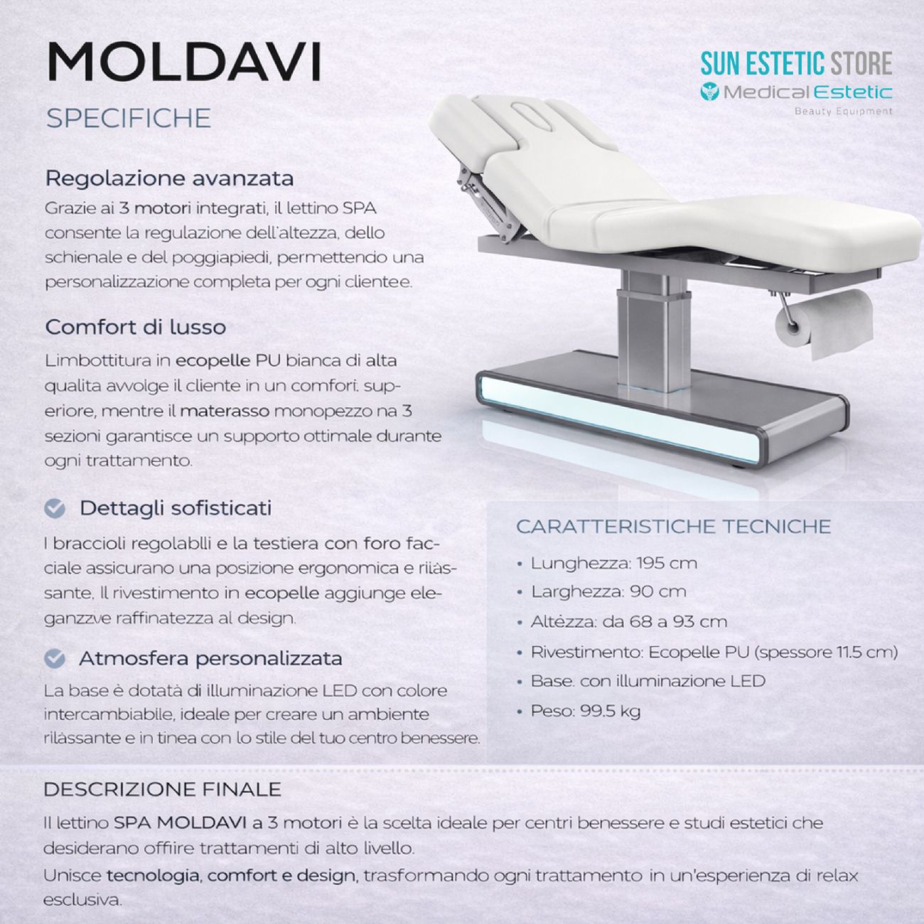 Nush Lettino massaggio elettrico 3 motori bianco arredamento estetica massaggi