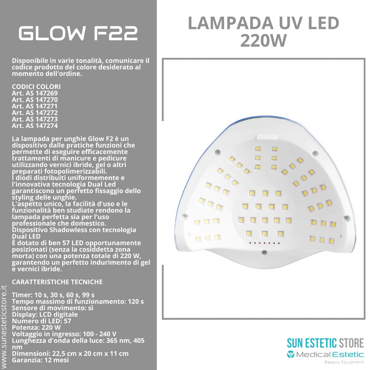 Glow F22 lampada UV Led 220W per essiccazione gel