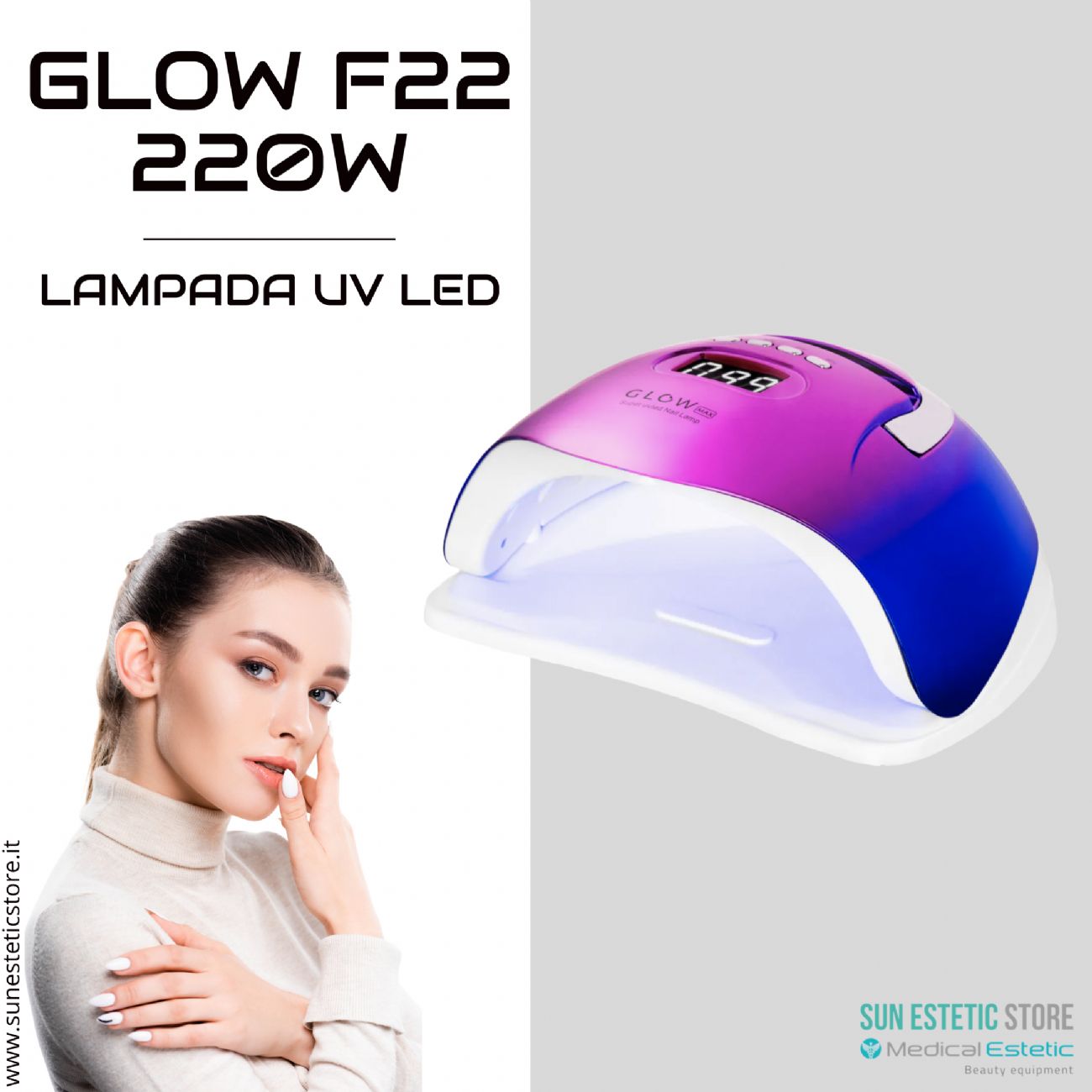 Glow F22 lampada UV Led 220W per essiccazione gel