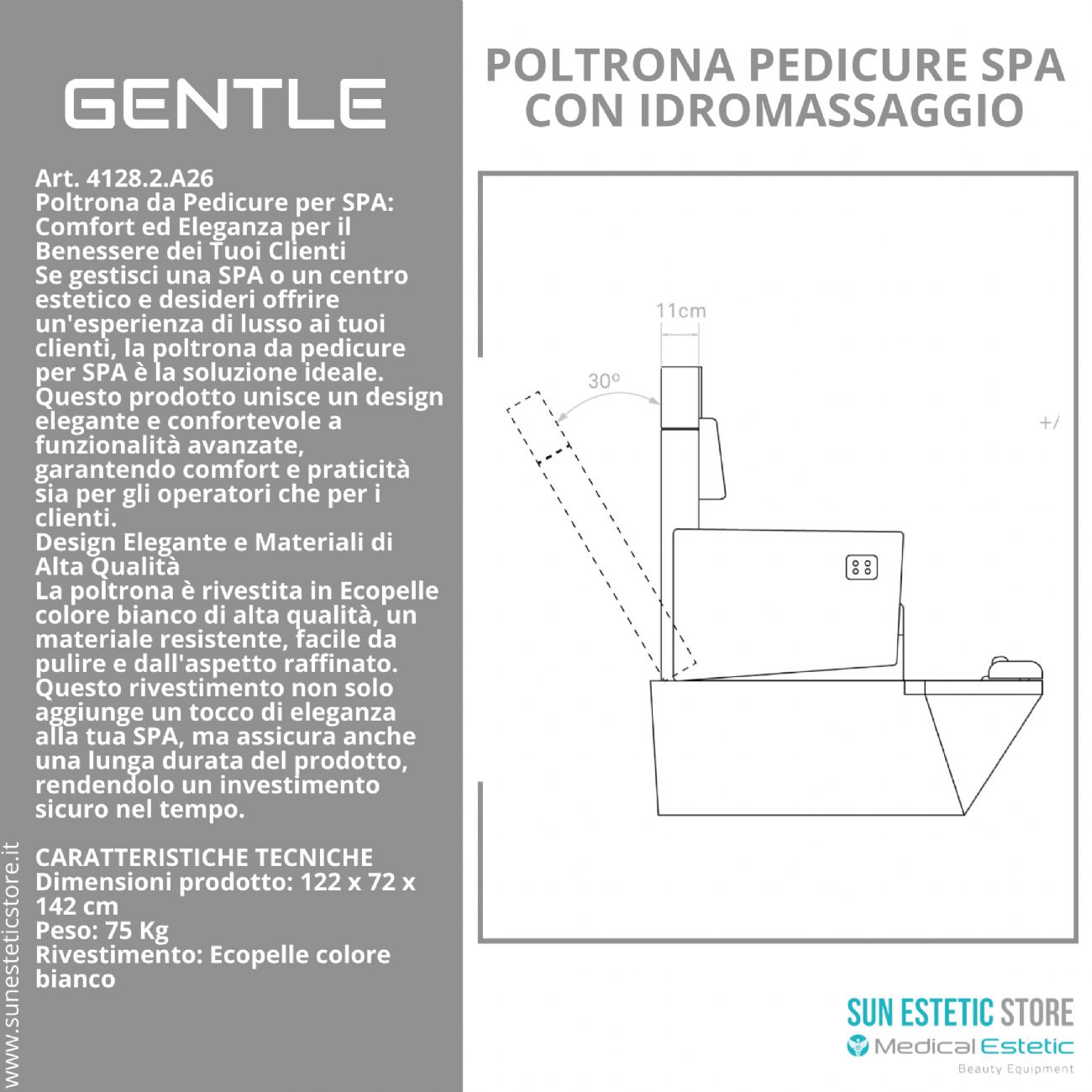 Gentle poltrona pedicure estetica spa elettrica 2 motori con Idromassaggio