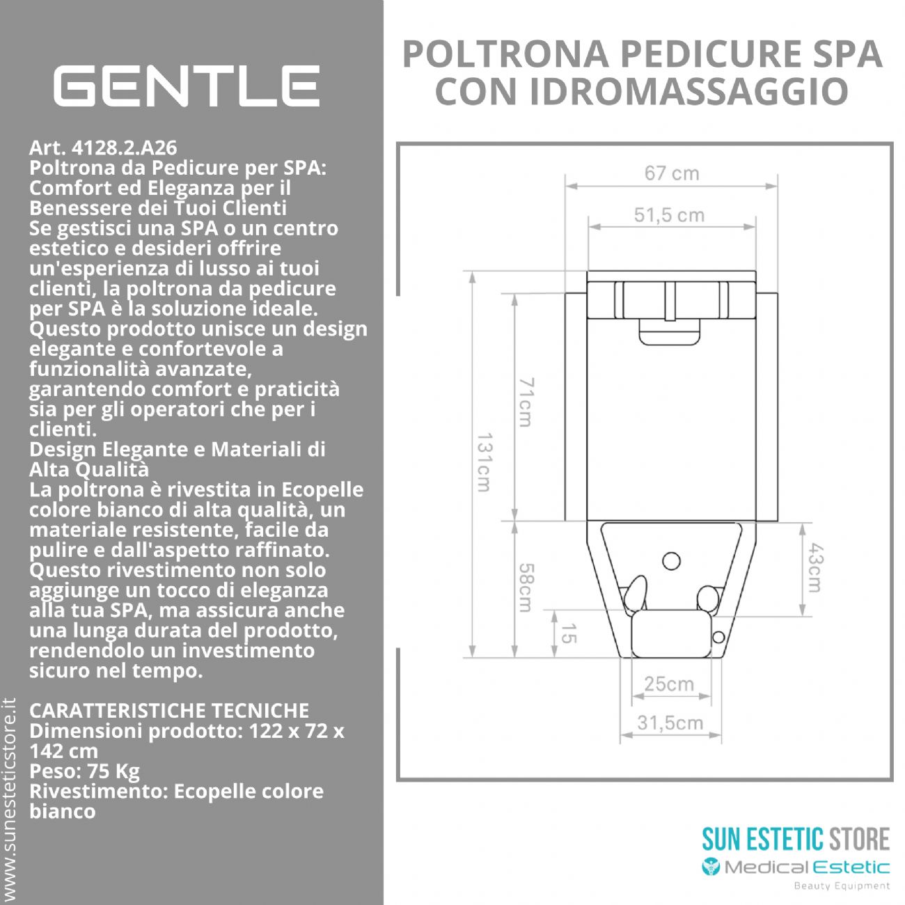 Gentle poltrona pedicure estetica spa elettrica 2 motori con Idromassaggio