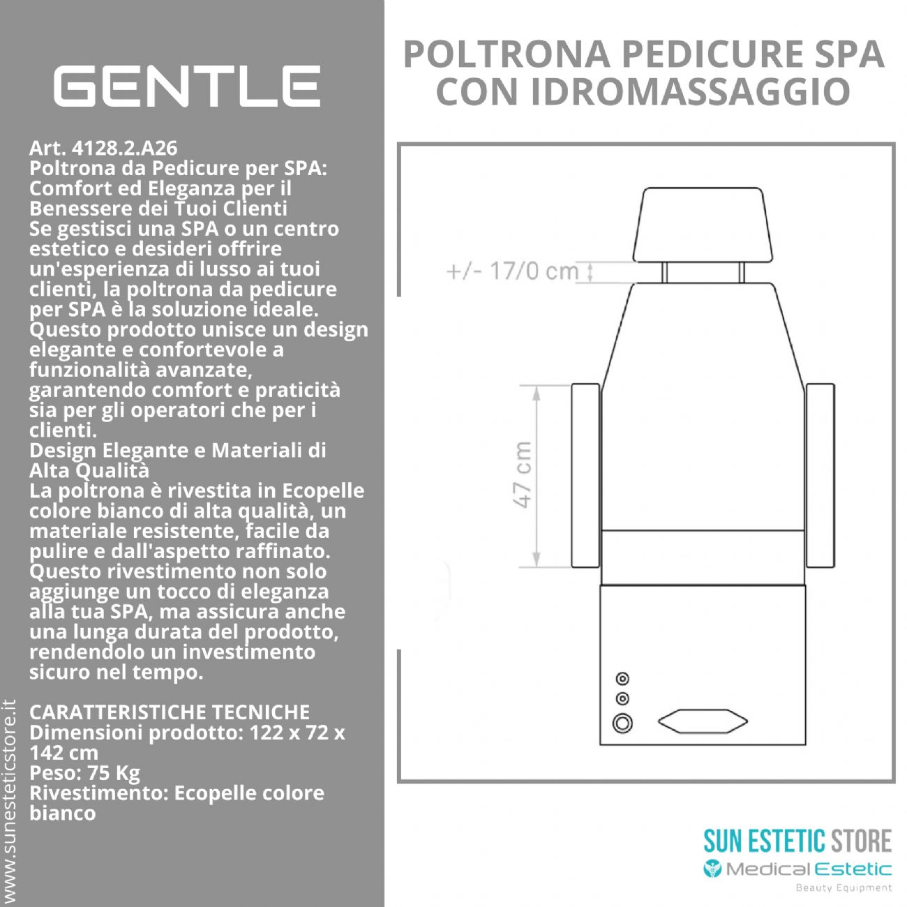 Gentle poltrona pedicure estetica spa elettrica 2 motori con Idromassaggio