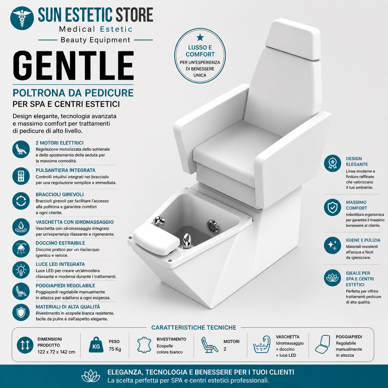 Gentle poltrona pedicure estetica spa elettrica 2 motori con Idromassaggio