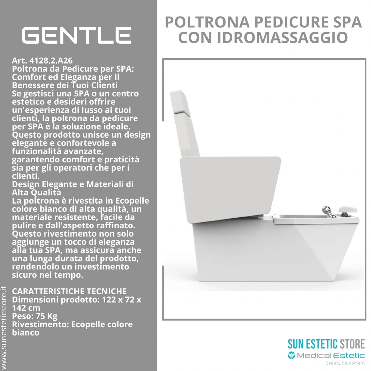 Gentle poltrona pedicure estetica spa elettrica 2 motori con Idromassaggio