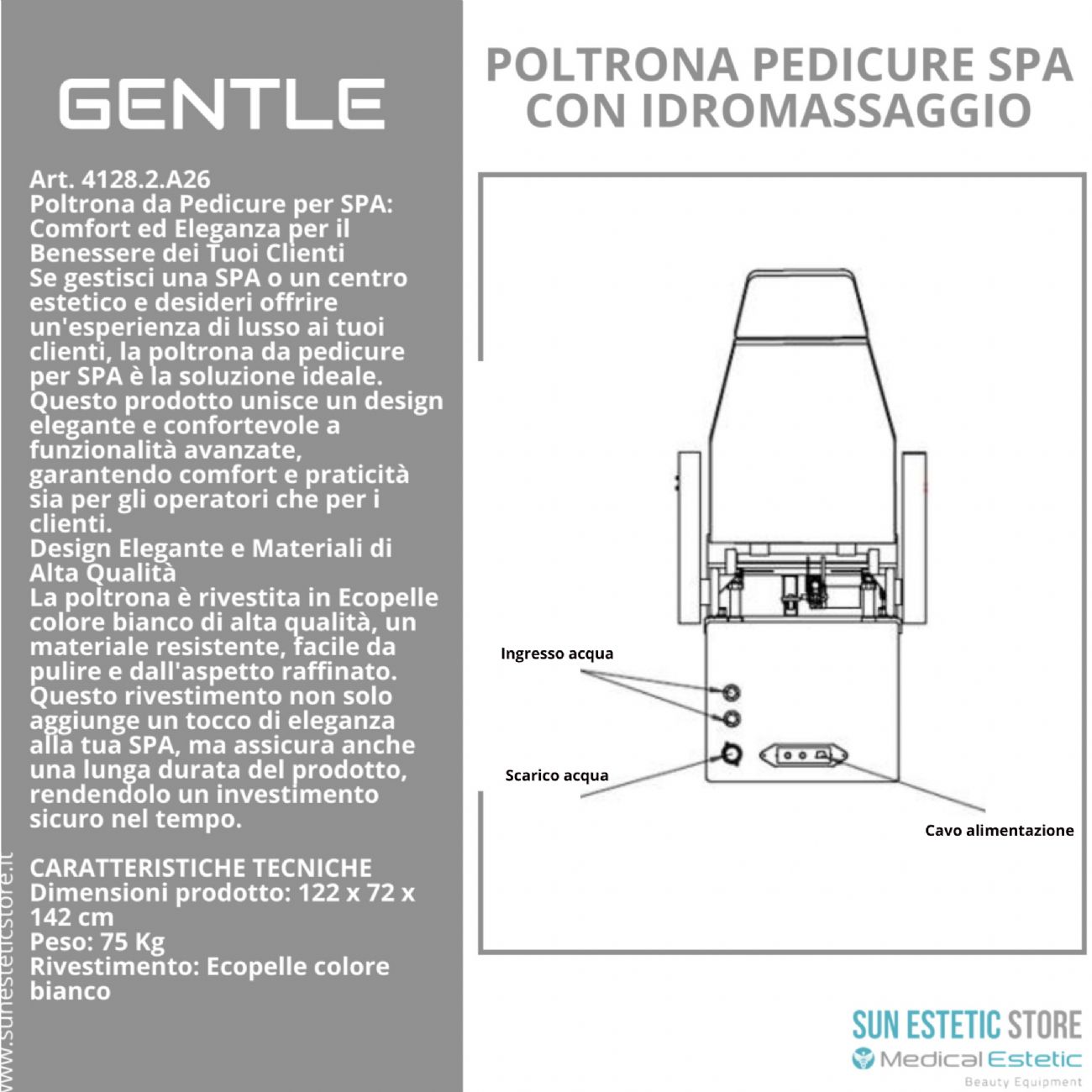 Gentle poltrona pedicure estetica spa elettrica 2 motori con Idromassaggio