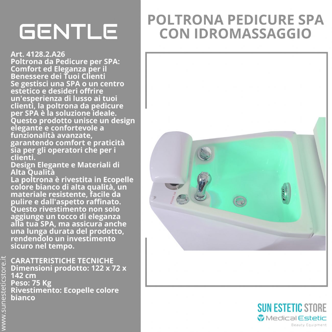 Gentle poltrona pedicure estetica spa elettrica 2 motori con Idromassaggio