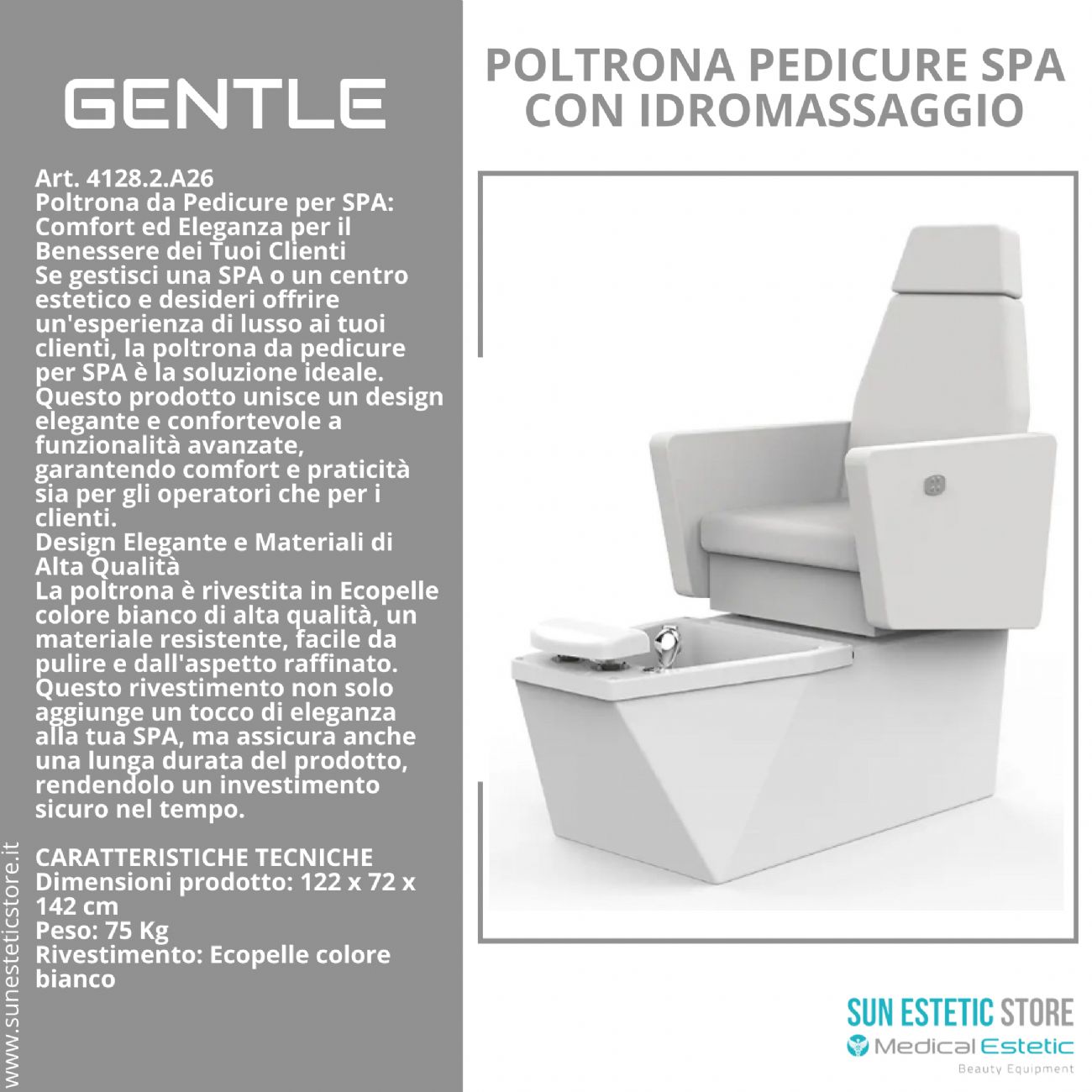 Gentle poltrona pedicure estetica spa elettrica 2 motori con Idromassaggio