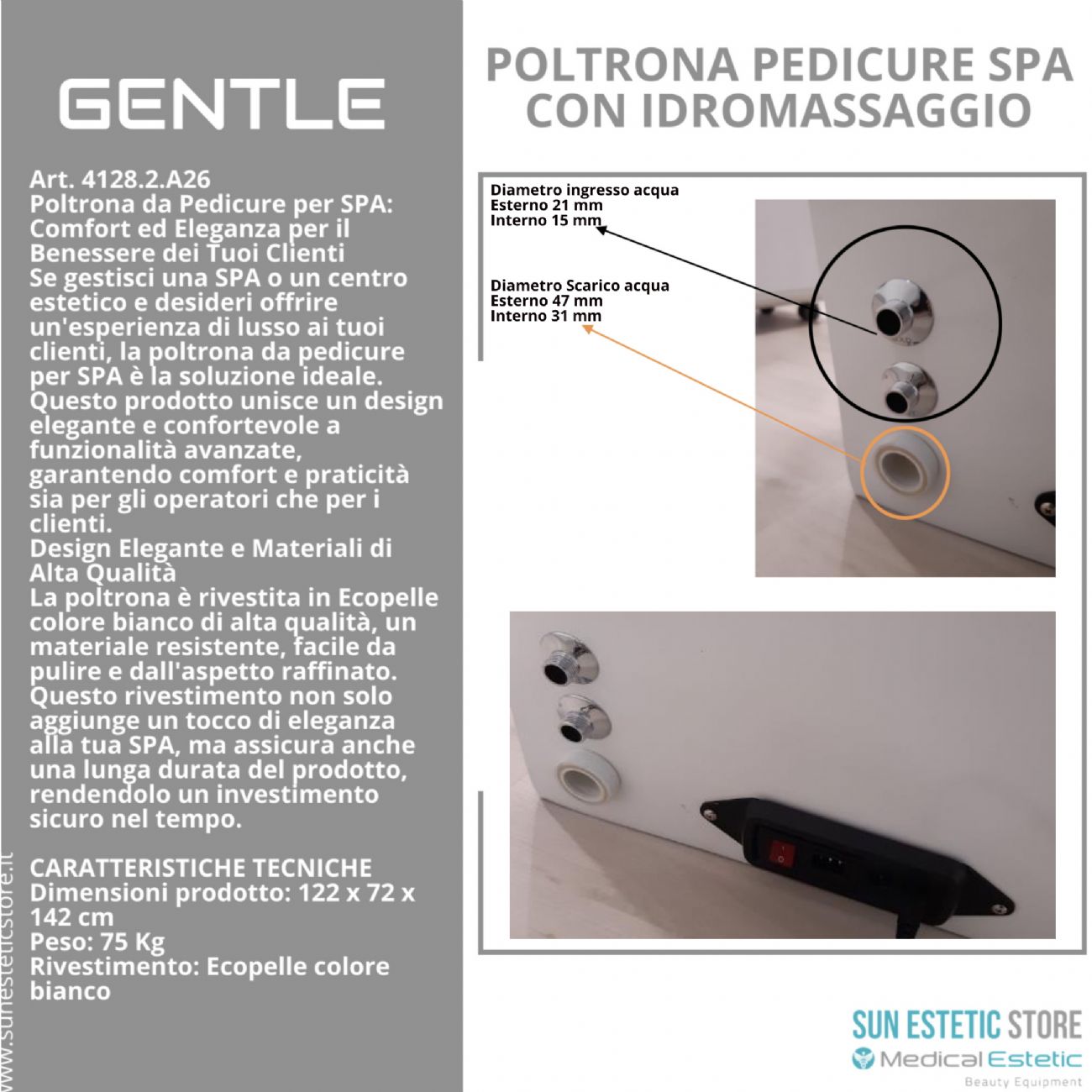 Gentle poltrona pedicure estetica spa elettrica 2 motori con Idromassaggio
