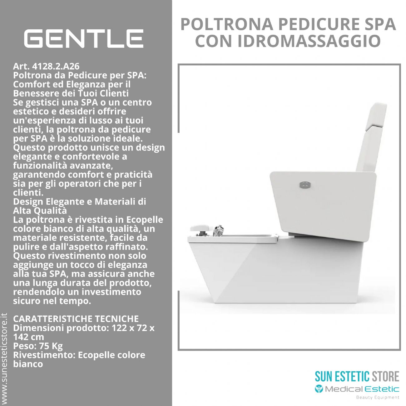 Gentle poltrona pedicure estetica spa elettrica 2 motori con Idromassaggio