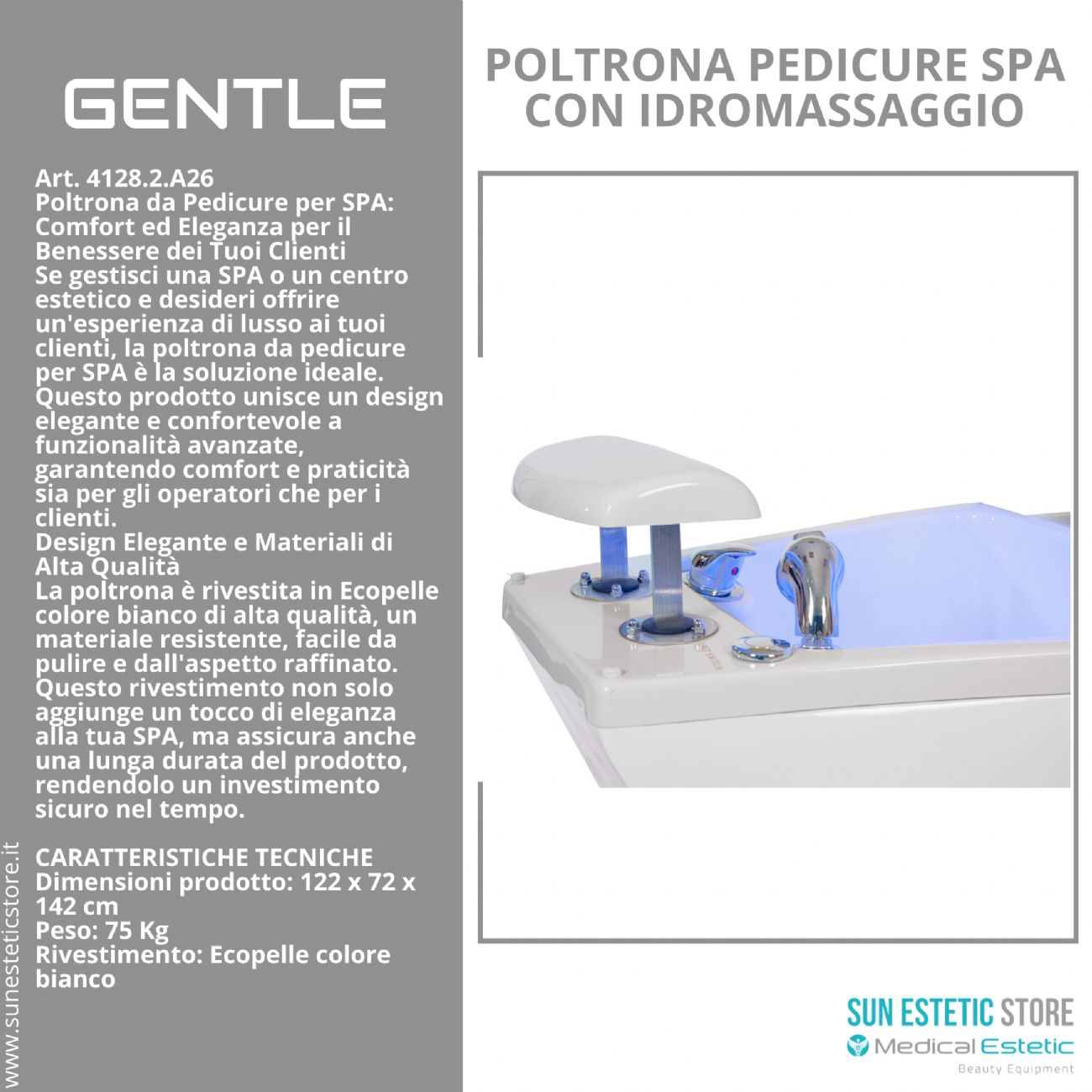 Gentle poltrona pedicure estetica spa elettrica 2 motori con Idromassaggio